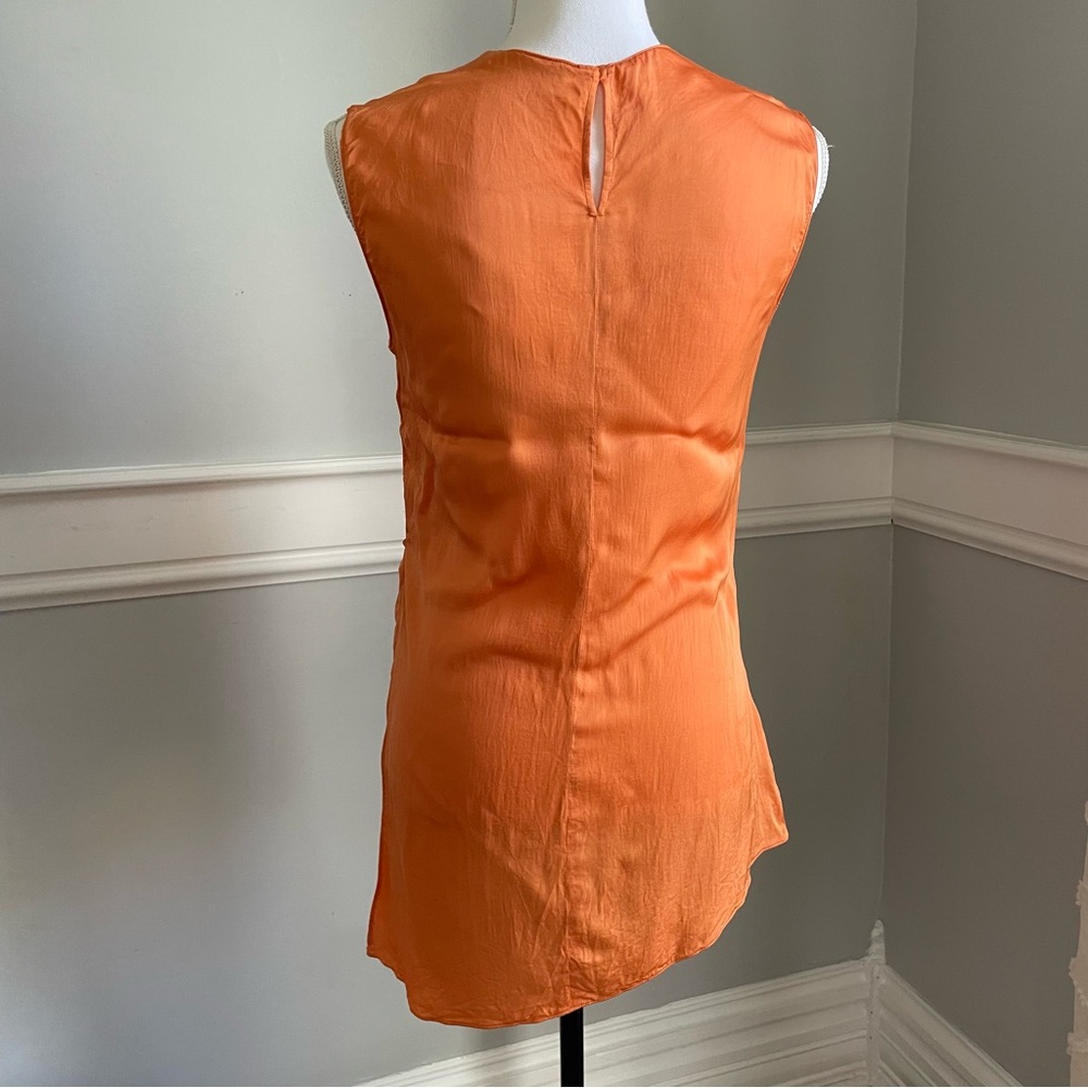 MNG Mango Vibrant Orange Asymmetrical Draped Satin Shirt Size M Split Side - Picture 6 of 13